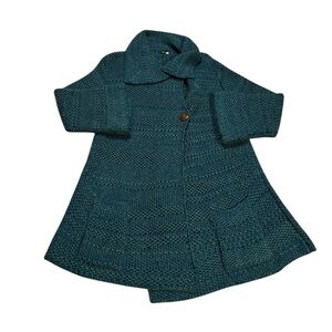 Tabask‎ Alpaca Wool Blend Oversized Knit Cardigan Blue Green Size Small